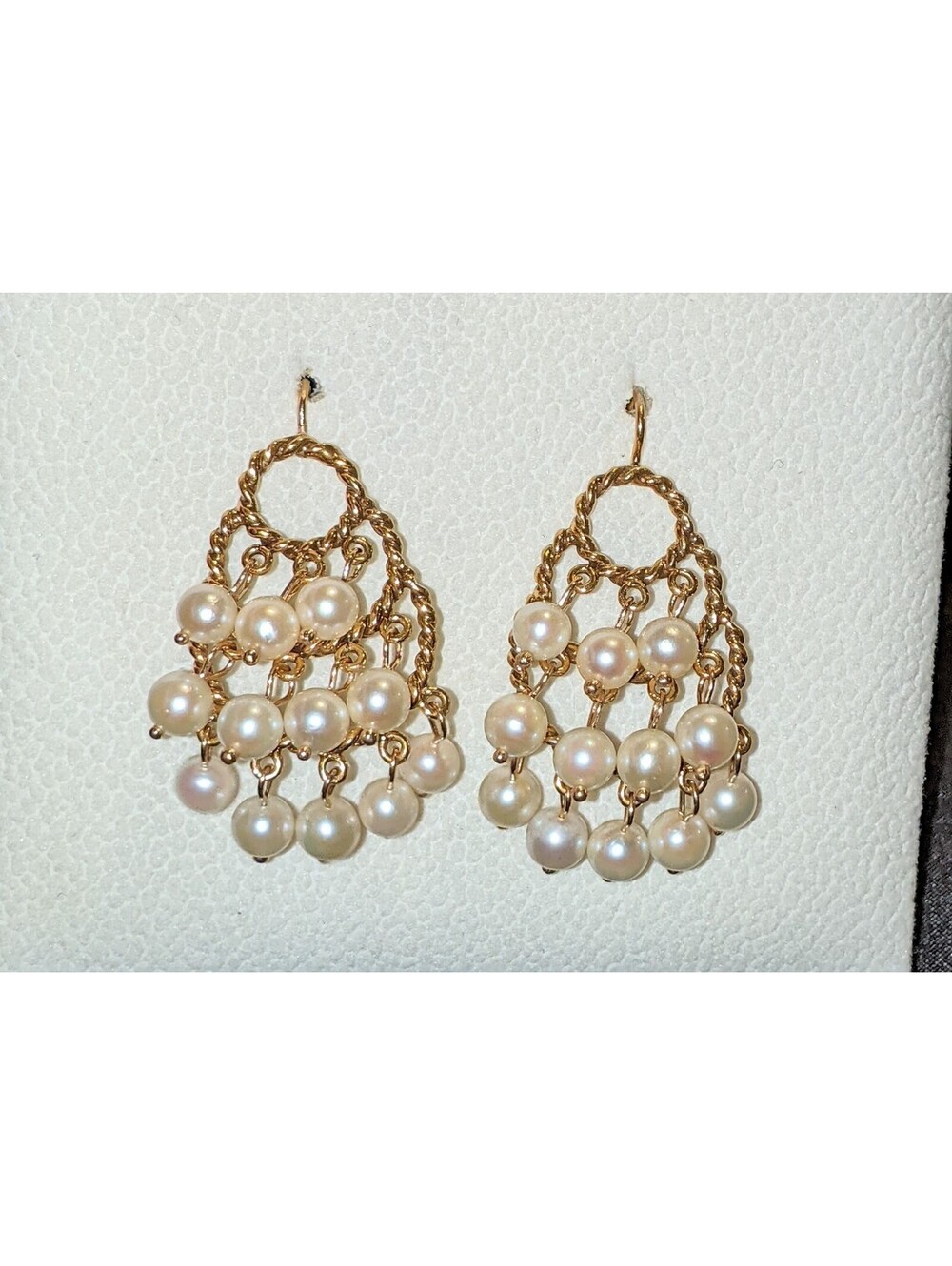 Vintage 14k Yellow Gold and Cultured Pearl Tiered Gypsy Dangle Earrings ESTATE